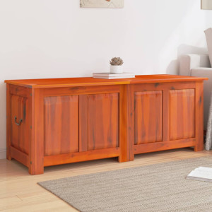 Baúl de almacenamiento con tapa madera maciza de acacia marrón D