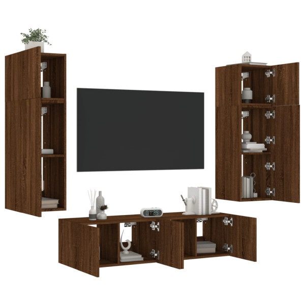 Móveis de TV de parede com LED 6 pzas madeira engenharia marrom carvalho D