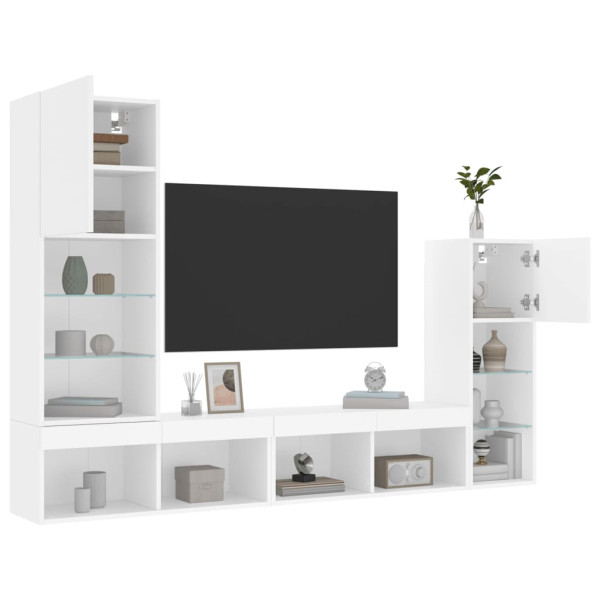 Móveis de TV de parede com LED 4 pzas madeira engenharia branca D