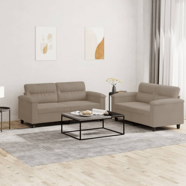 Conjunto de sofá com almofadas 2 peças tecido microfibra cinza D