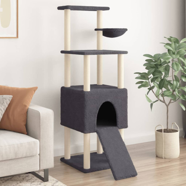 Raspador para gatos com postes de sisal cinza escuro de 153 cm D