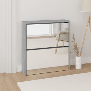 Mueble zapatero con espejo 2 niveles gris Sonoma 63x17x67 cm D