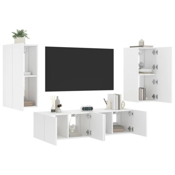 Muebles de TV de pared con LED 4 pzas madera ingeniería blanco D