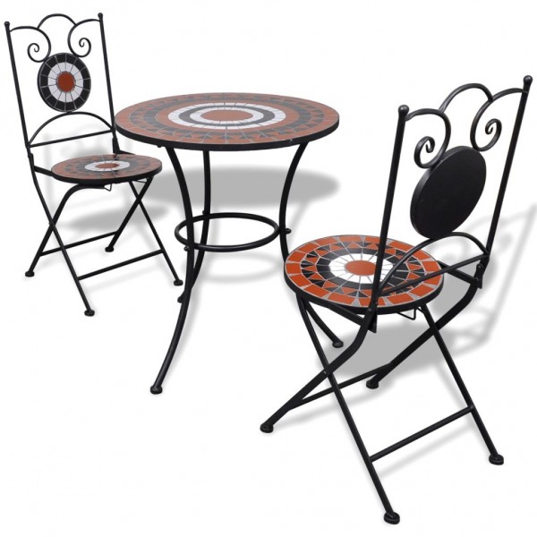 Set mesa y sillas de jardín 3 pzas mosaico terracota y blanco D
