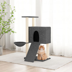 Raspador para gatos com postes de sisal cinza escuro 96 cm D