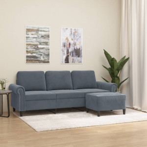 Sofá de 3 plazas con taburete de terciopelo gris oscuro 180 cm D