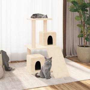 Rascador para gatos con postes de sisal color crema 82 cm D