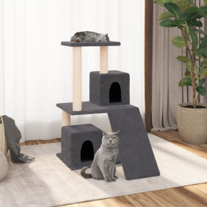 Rascador para gatos con postes de sisal gris oscuro 82 cm D