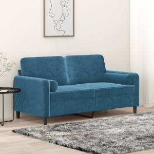 Sofá de 2 plazas con cojines terciopelo azul 140 cm D
