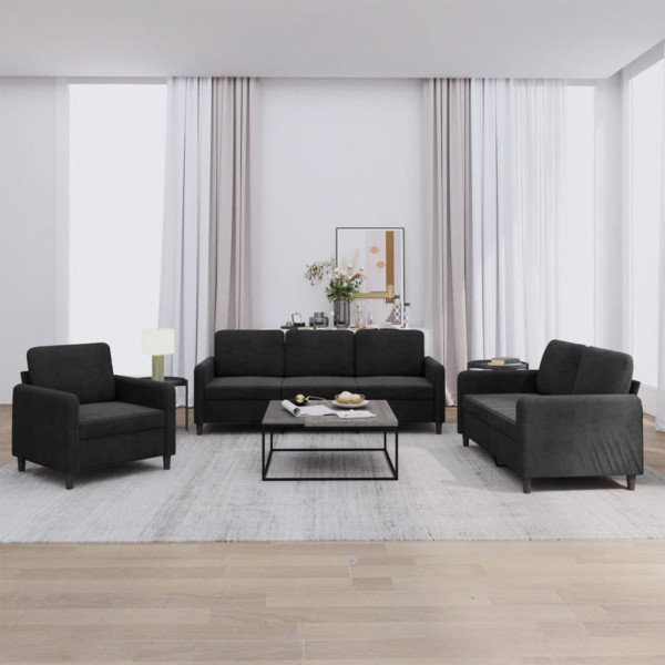 Conjunto de sofá de 3 peças em veludo preto D