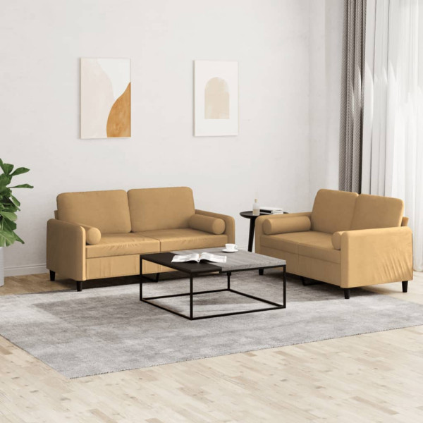 Conjunto de sofás com almofadas 2 peças veludo marrom D