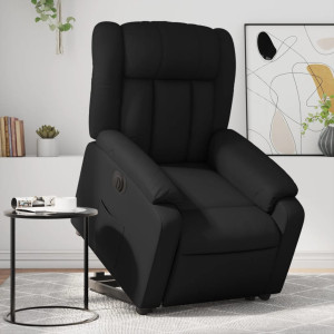 Sillón reclinable elevable eléctrico de cuero sintético negro D