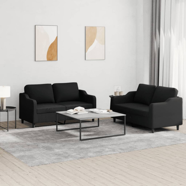 Conjunto de sofás com almofadas 2 peças de tecido preto D