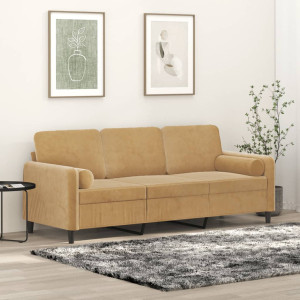 Sofá de 3 plazas con cojines terciopelo marrón 180 cm D