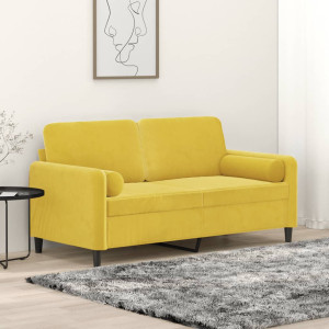 Sofá de 2 lugares com almofadas de veludo amarelo 140 cm D