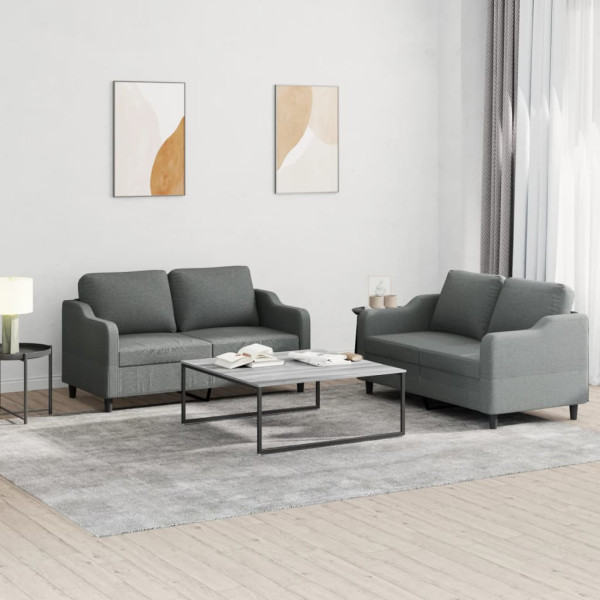 Conjunto de sofá com almofadas 2 peças tecido cinza escuro D