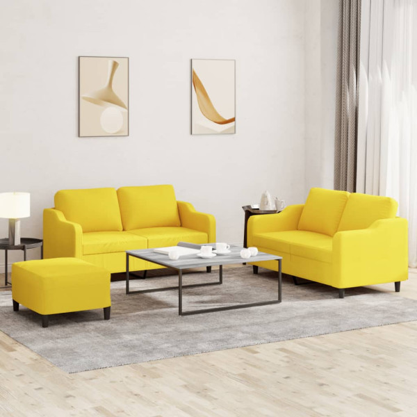 Conjunto de sofás com almofadas 3 peças de tecido amarelo claro D