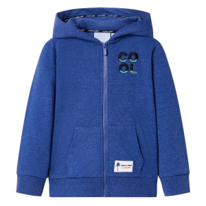 Sudadera para niños con capucha y cremallera azul oscuro mélange 140 D