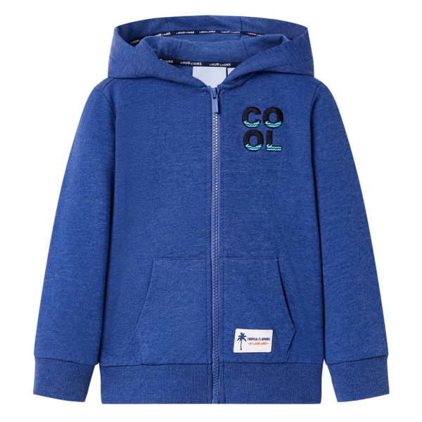 Sudadera para niños con capucha y cremallera azul oscuro mélange 140 D