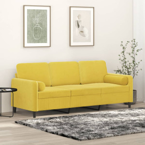 Sofá de 3 plazas con cojines terciopelo amarillo 180 cm D