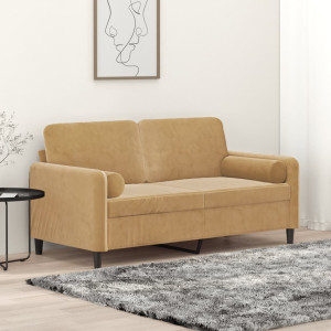 Sofá de 2 plazas con cojines terciopelo marrón 140 cm D
