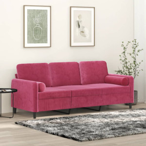 Sofá de 3 plazas con cojines terciopelo rojo tinto 180 cm D