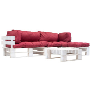 Muebles de palets de jardín con cojines rojos 4 piezas madera D