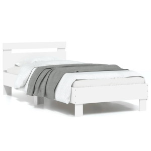 Estructura de cama con cabecero y luces LED blanco 90x190 cm D