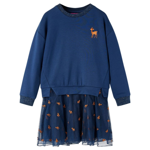 Vestido para niños de manga larga azul marino 128 D