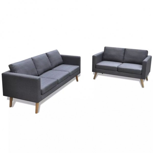 Conjunto de sofás de 2 e 3 lugares de tecido cinza escuro D