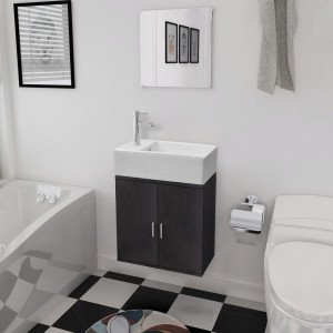 Conjunto de mueble y lavabo 3 piezas negro D