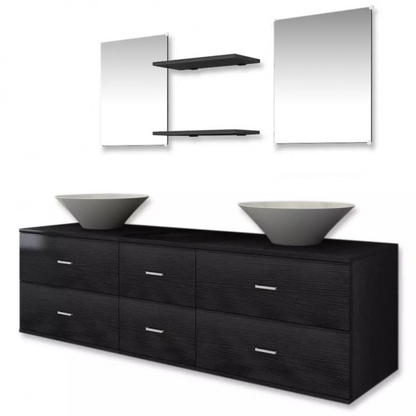 Conjunto de muebles de baño y lavabo 7 piezas negro D