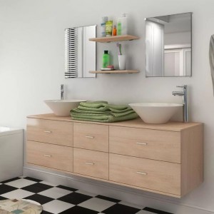 Conjunto de muebles de baño y lavabo 7 piezas beige D