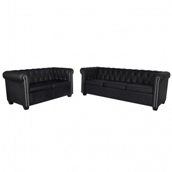 Set de sofás Chesterfield de 2 y 3 plazas cuero artifical negro D
