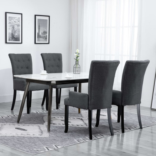 Cadeiras de jantar com braços 4 unidades tecido cinza escuro D