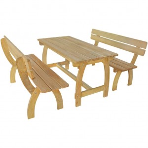 Mesa de jardim com 2 bancos madeira de pinho impregnada D