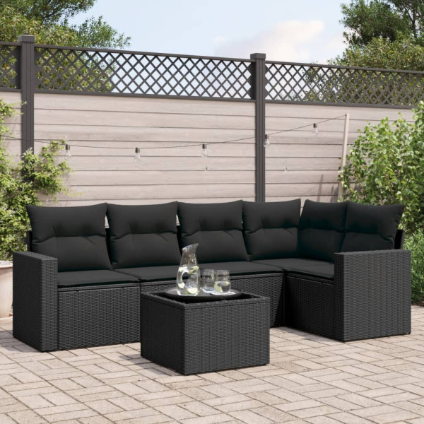 Set muebles de jardín 6 piezas y cojines ratán sintético negro D