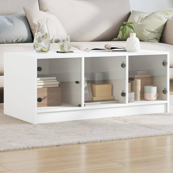 Mesa de centro com portas de vidro branco 102x50x42 cm D