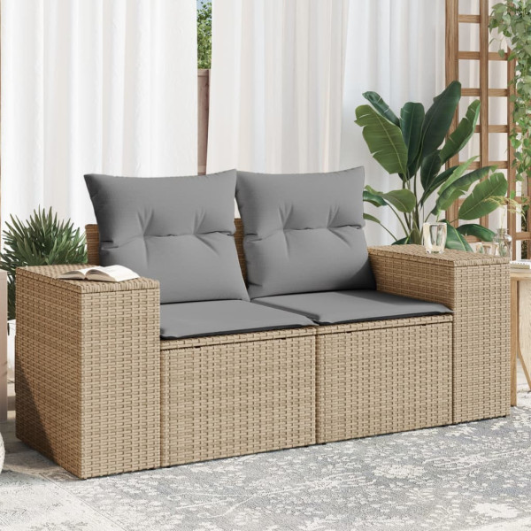 Sofá de jardim com almofadas de 2 lugares ratão sintético beige D