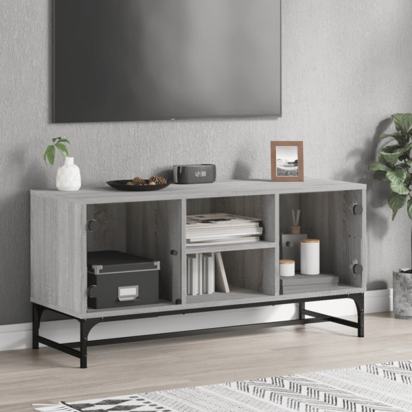 Mueble de TV con puertas de vidrio gris Sonoma 102x37x50 cm D