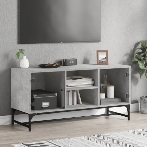 Mueble de TV con puertas de vidrio gris hormigón 102x37x50 cm D