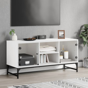 Móveis de televisão com portas de vidro branco 102x37x50 cm D