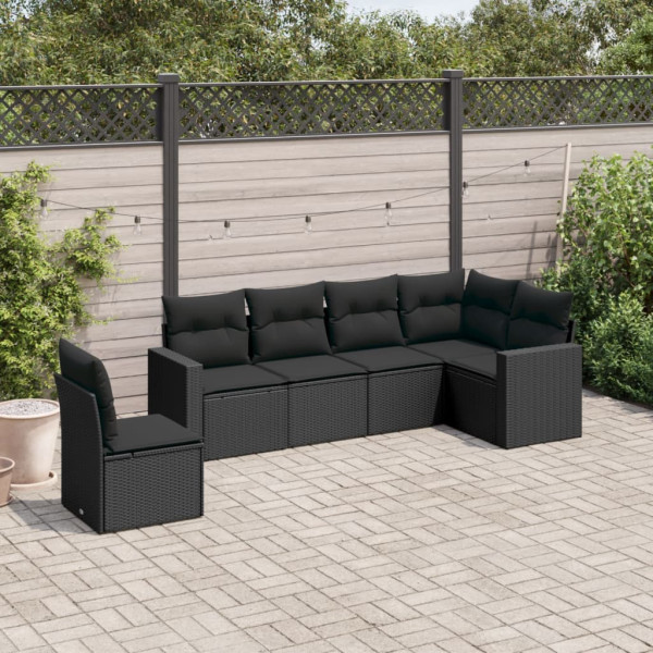 Set muebles de jardín 6 piezas y cojines ratán sintético negro D