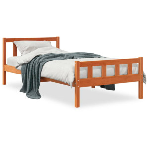Estructura cama con cabecero madera pino marrón cera 75x190 cm D