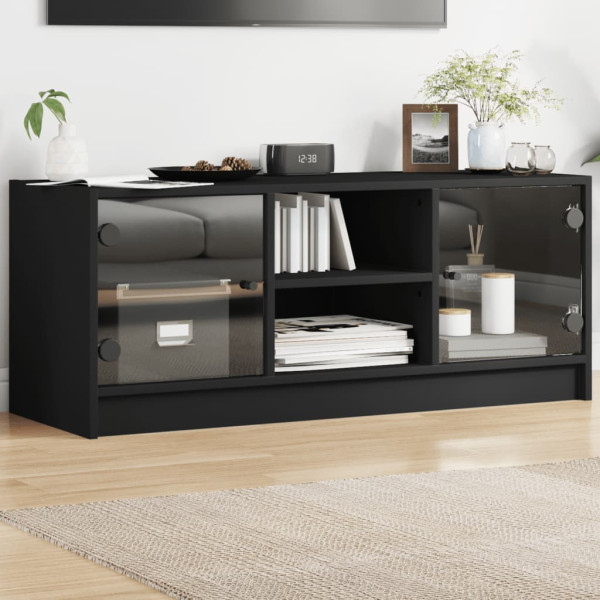 Mueble de TV con puertas de vidrio negro 102x37x42 cm D