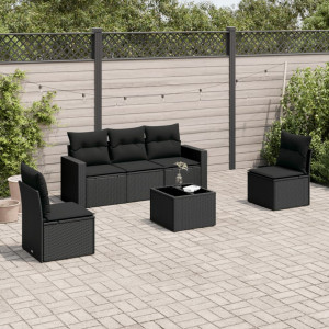 Set muebles de jardín 6 piezas y cojines ratán sintético negro D