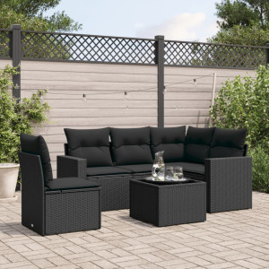 Set muebles de jardín 6 piezas y cojines ratán sintético negro D