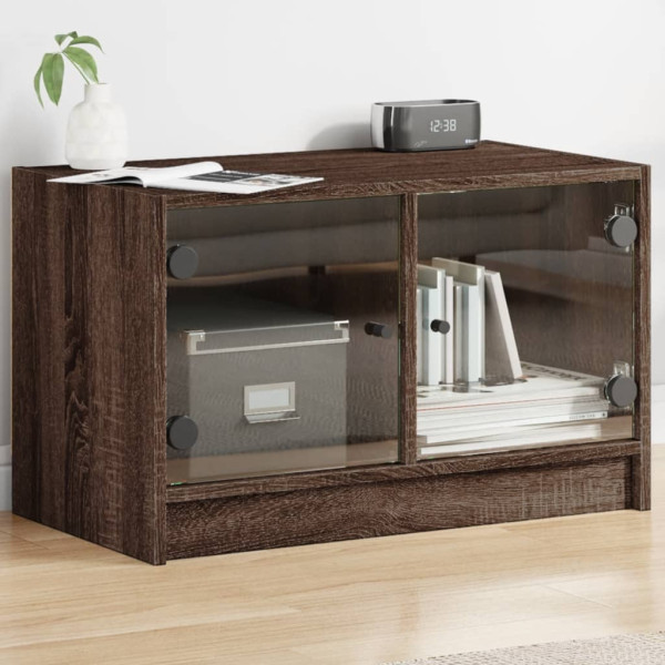 Mueble de TV con puertas de vidrio marrón roble 68x37x42 cm D