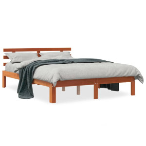 Estructura cama con cabecero madera pino marrón cera 120x190 cm D
