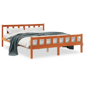 Estructura cama con cabecero madera pino marrón cera 150x200 cm D